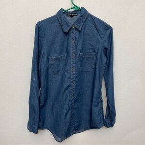 Derek Heart Dark Wash Denim Button Up Long Sleeve Top Size Med Tab Sleeves